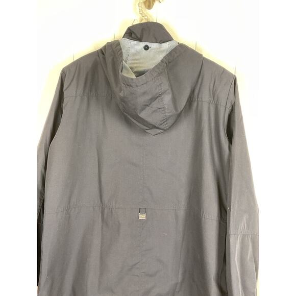 Mackintosh New England Navy Womens Rain Jacket Pin Striped Detachable Hood SZ L - Picture 6 of 8